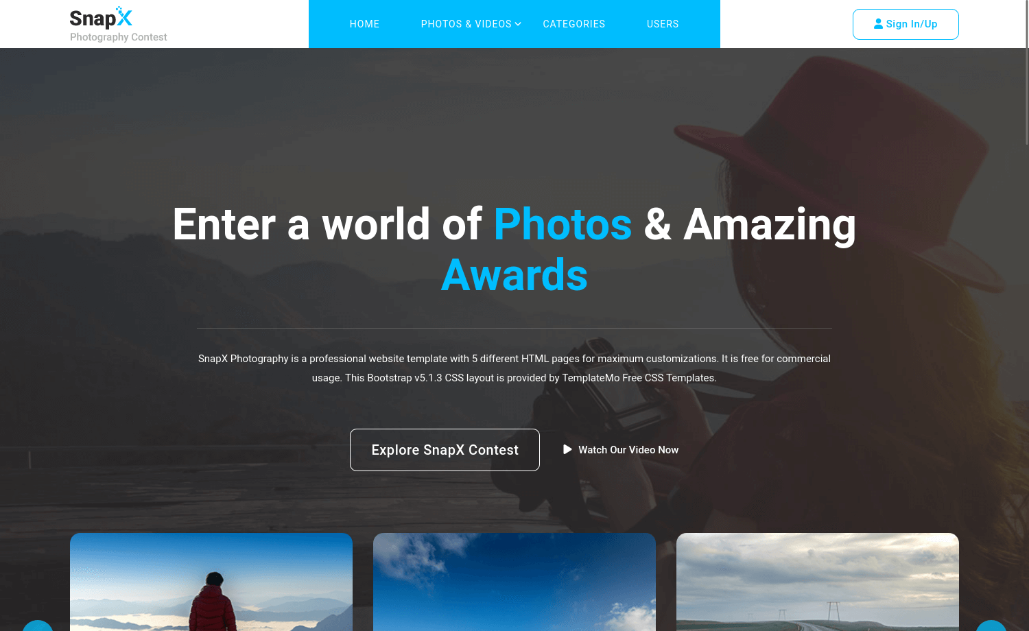 SnapX – 免费 Bootstrap 5 HTML5 摄影网站模板