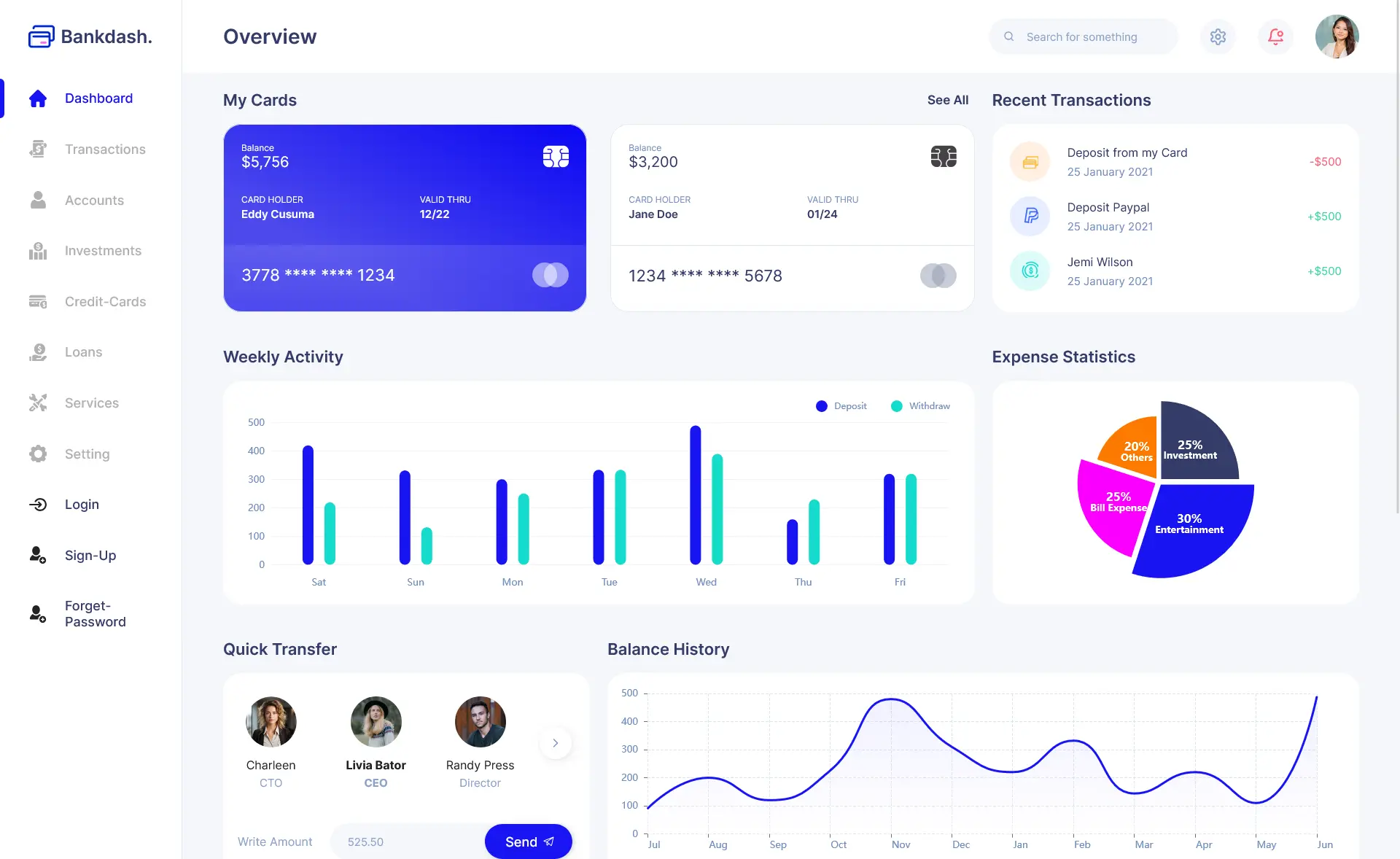 BankDash – 免费 Material UI React 管理员仪表盘模板