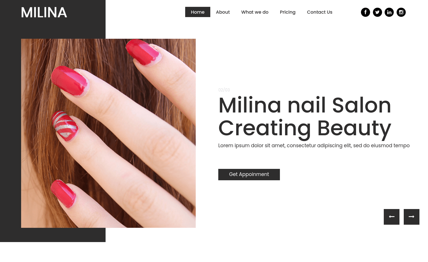 Milina – 免费 Bootstrap 4 指甲沙龙着陆页模板