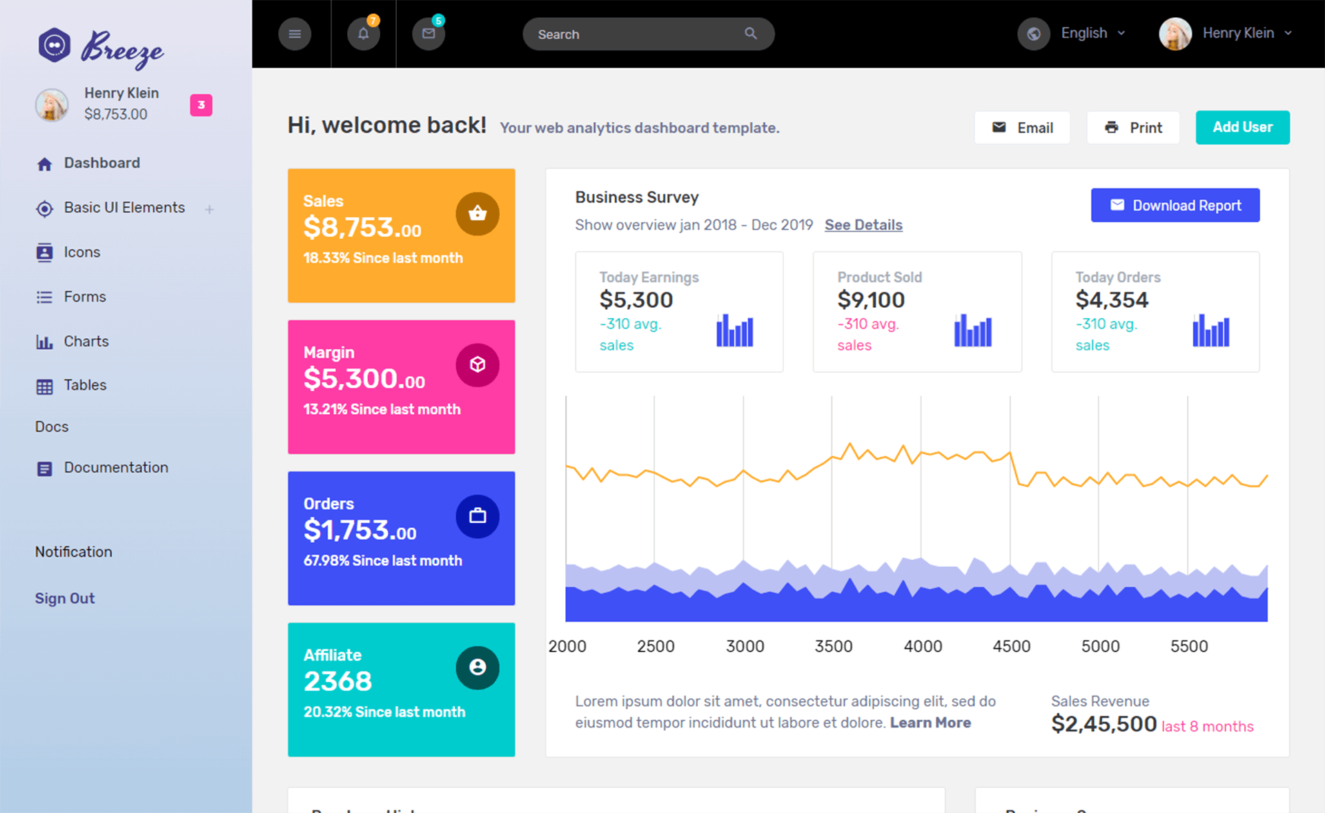 Breeze – 免费 Bootstrap 4 响应式管理仪表盘模板