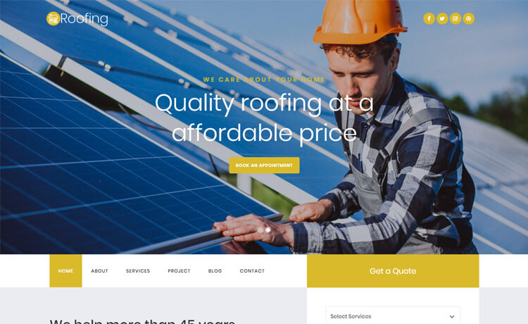 Roofing – 免费 Bootstrap 4 HTML5 商业网站模板