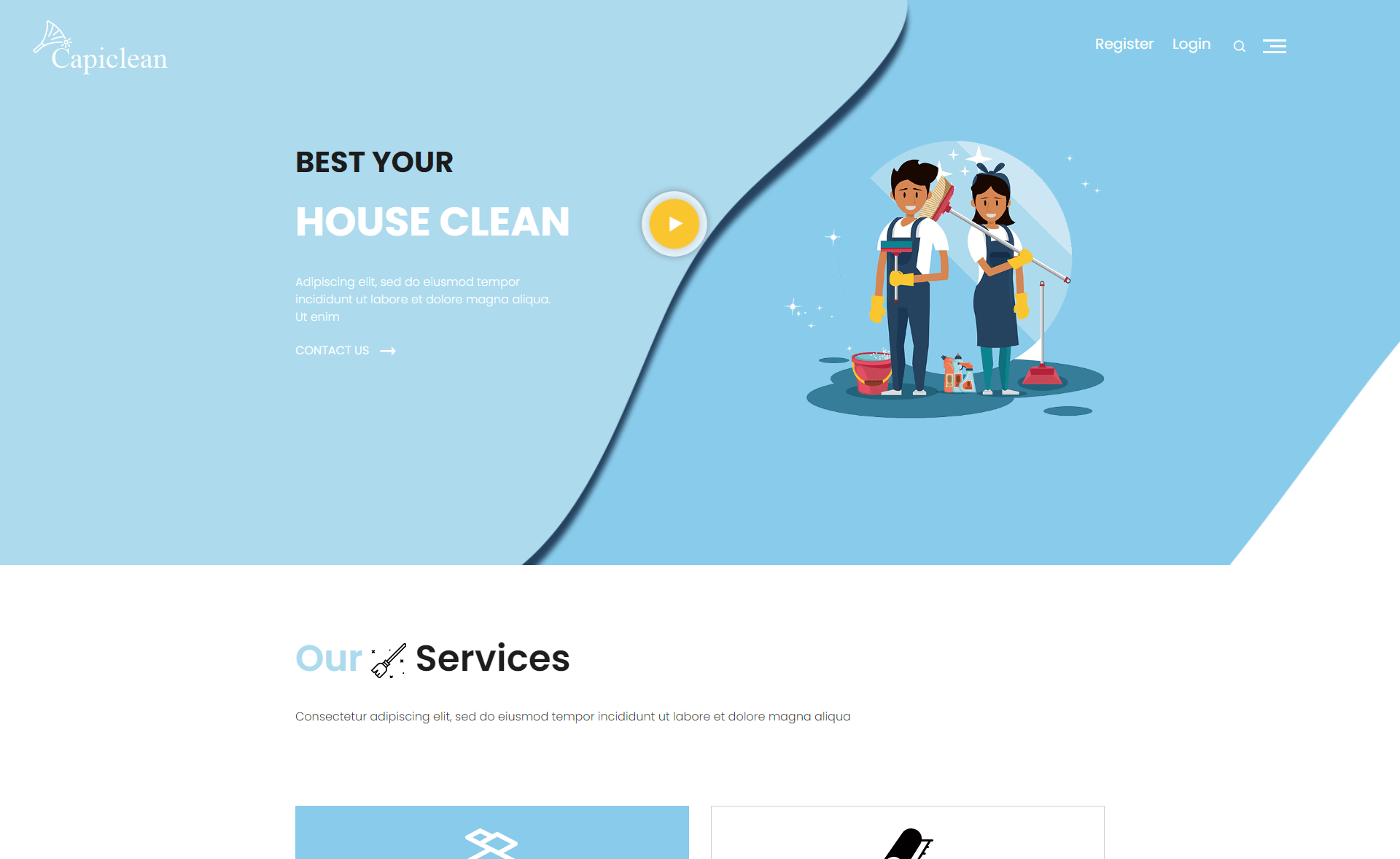 Capiclean – 免费Bootstrap 4家庭清洁网站模板