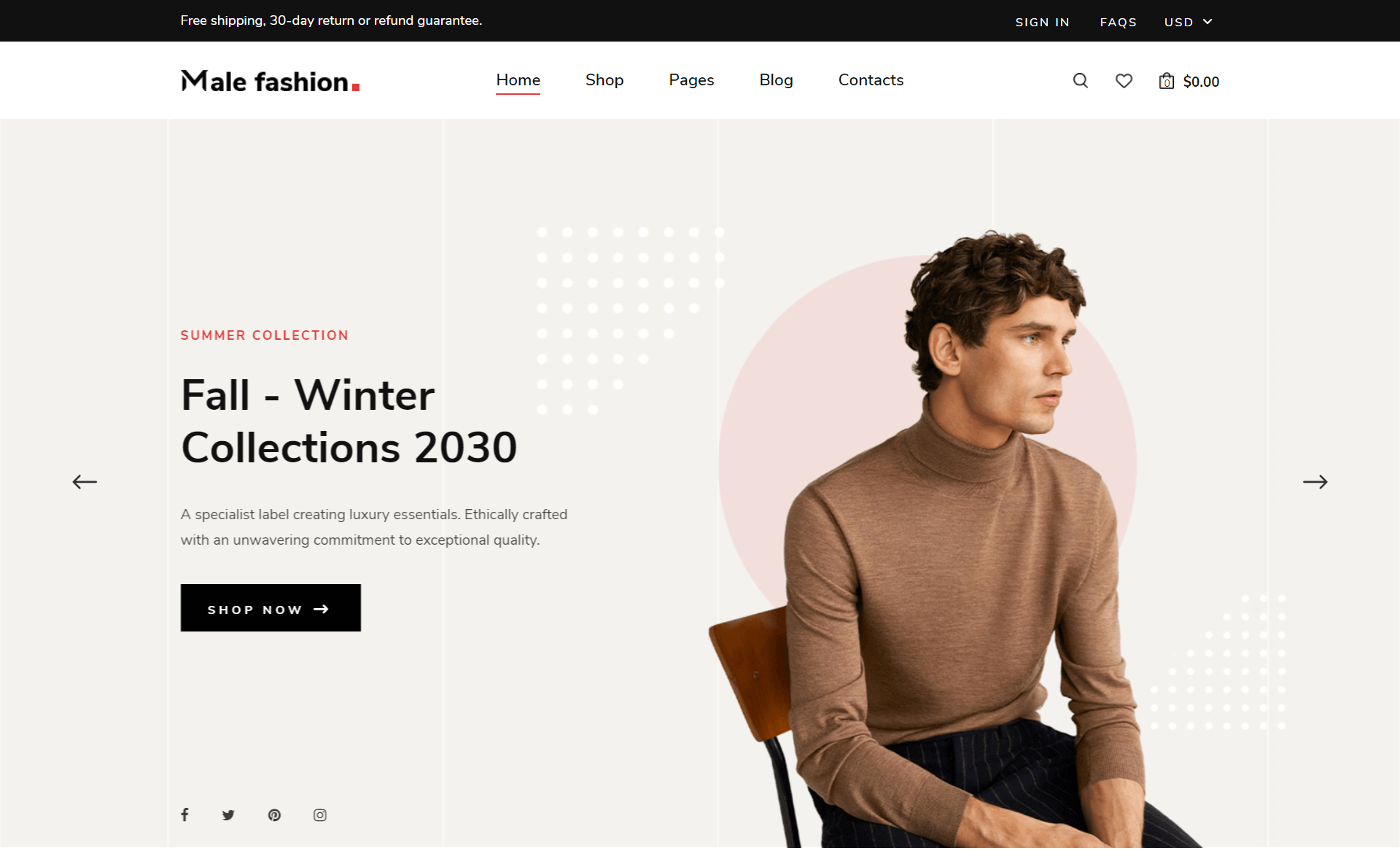 MaleFashion – 免费 Bootstrap 4 HTML5 电子商务网站模板