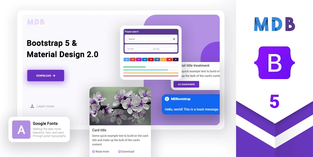 MDB – 新的免费Bootstrap 5 HTML5网页UI套件模板