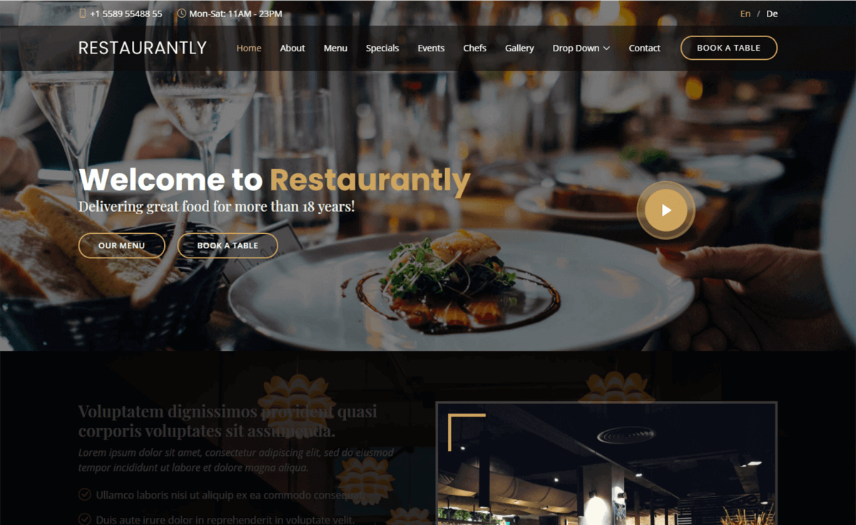 Restaurantly – 免费 Bootstrap 5 HTML5 餐厅网站模板