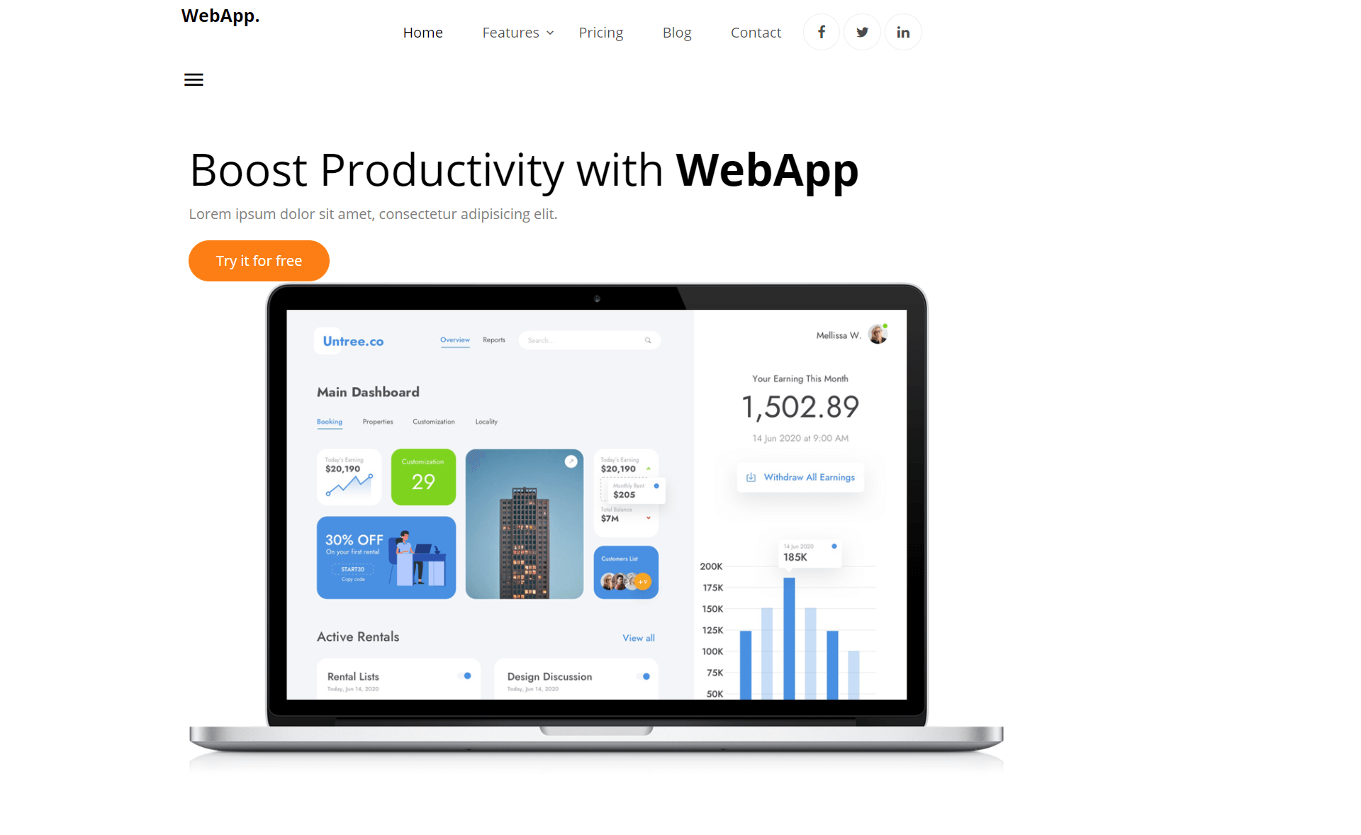 WebApp – 免费响应式 Bootstrap 4 HTML5 着陆页模板