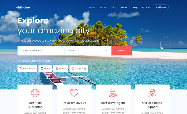 DirEngine – 免费 Bootstrap 4 HTML5 响应式旅游网站模板