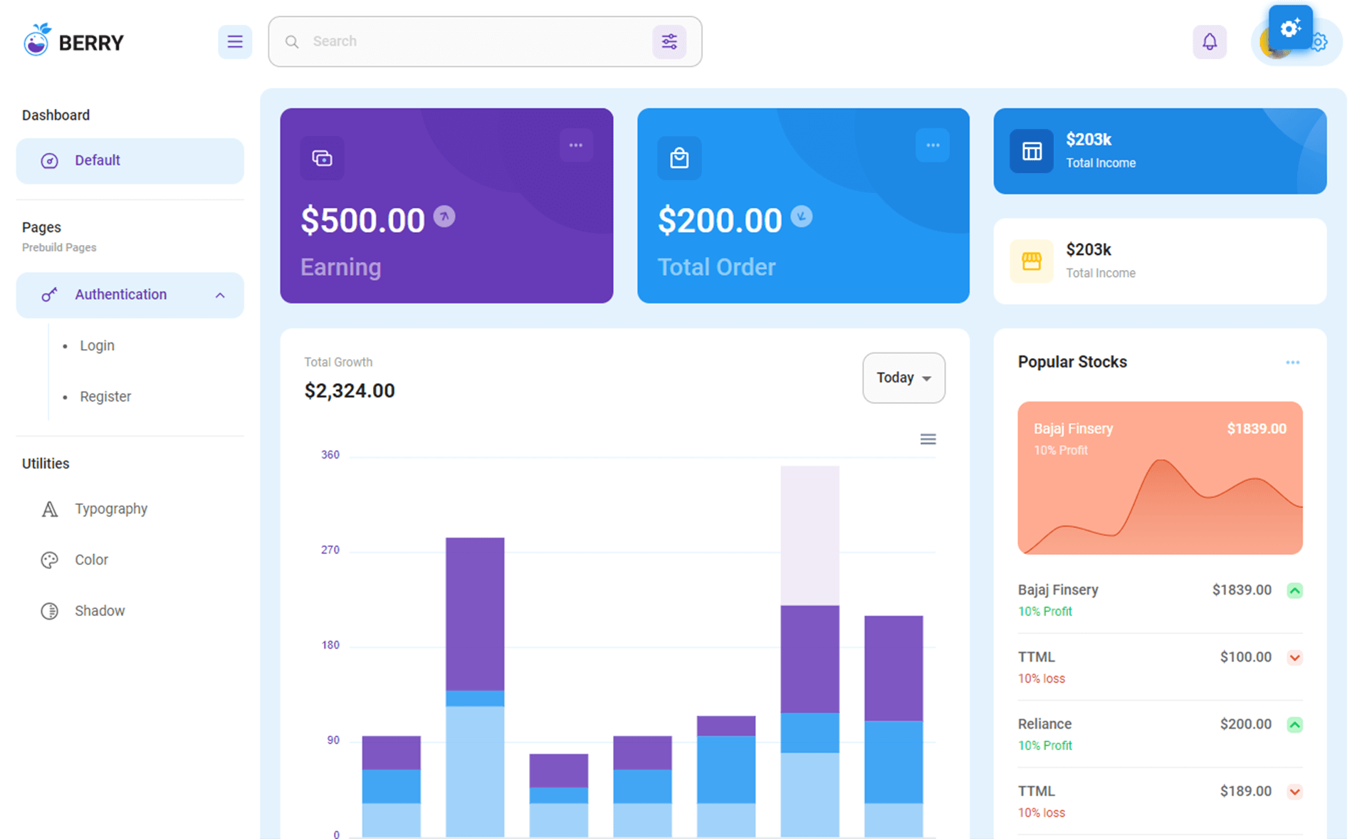 Berry – 免费响应式 React 管理员仪表盘模板