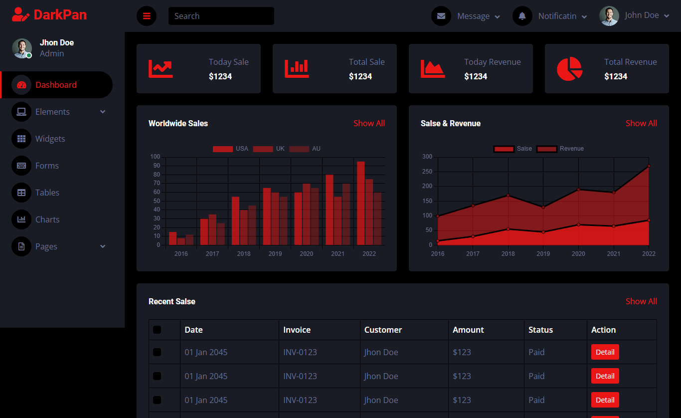 DarkPan – 免费 Bootstrap 5 管理员仪表盘模板