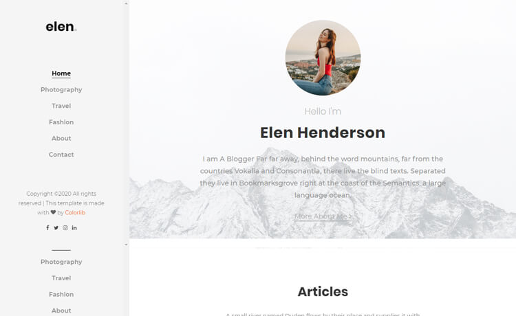 Elen – 免费 Bootstrap 4 HTML5 博客网站模板