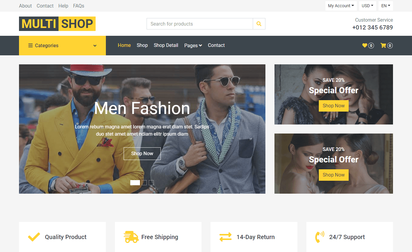 MultiShop – 免费Bootstrap 4电子商务网站模板