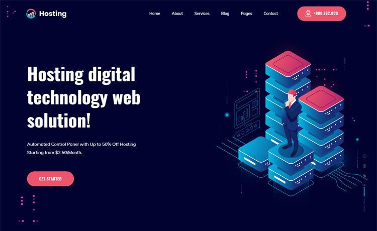 WebHostingService – 免费Bootstrap 4 HTML5 托管网站模板