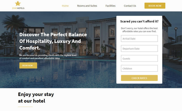 星级酒店 – 免费响应式HTML5酒店网站模板