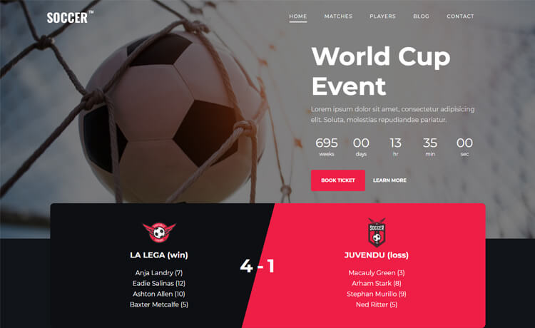 Soccer – 免费 Bootstrap HTML5 体育网站模板