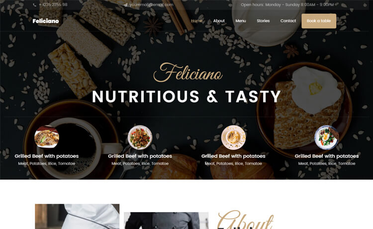 Feliciano – 免费 Bootstrap 4 HTML5 响应式餐厅网站模板