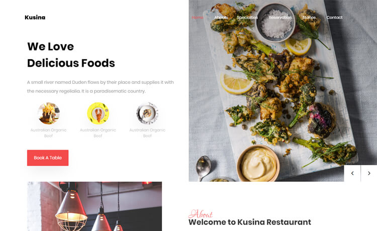 Kusina – 免费的Bootstrap 4 HTML5 餐厅网站模板