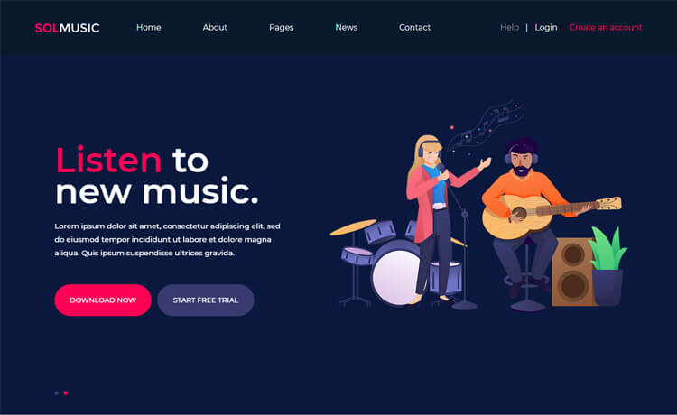 Solmusic – 免费 Bootstrap 4 HTML5 音乐网站模板