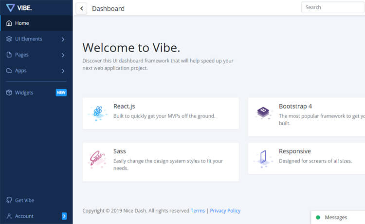 Vibe – 免费的Bootstrap 4 React.js 管理员仪表盘模板