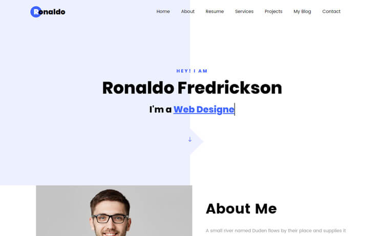 Ronaldo – 免费Bootstrap 4 HTML5单页个人作品集网站模板