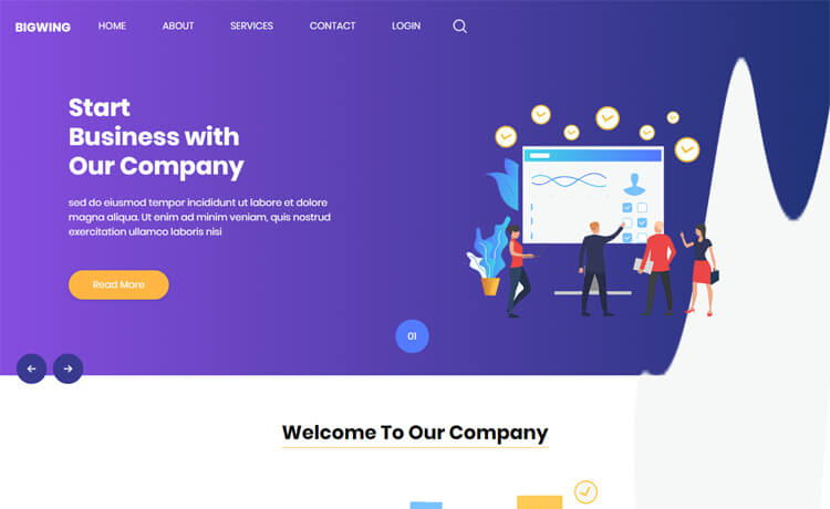 Bigwing – 免费 Bootstrap 4 HTML5 商业网站模板