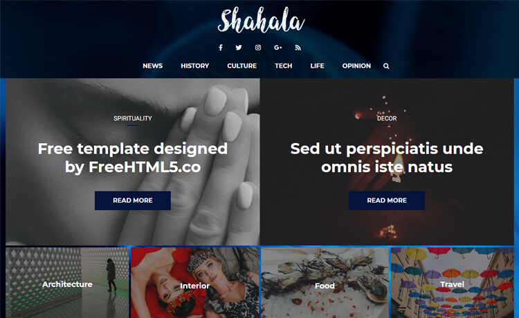 Shahala – 免费Bootstrap 4 HTML5创意新闻网站模板