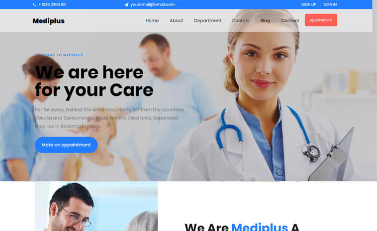 Mediplus – 免费的Bootstrap 4 HTML5响应式医疗网站模板