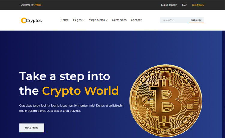 Cryptos – 免费HTML5加密货币网站模板，基于Bootstrap 4制作