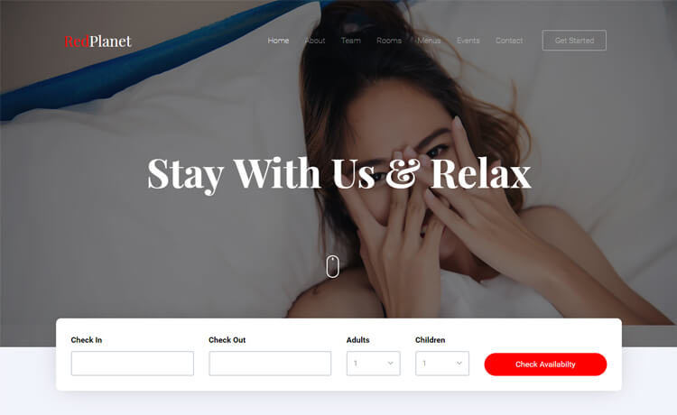 RedPlanet – 基于Bootstrap 4的免费HTML5酒店网站模板