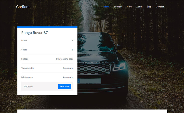 Carrent – 免费响应式Bootstrap 4 HTML5汽车租赁网站模板