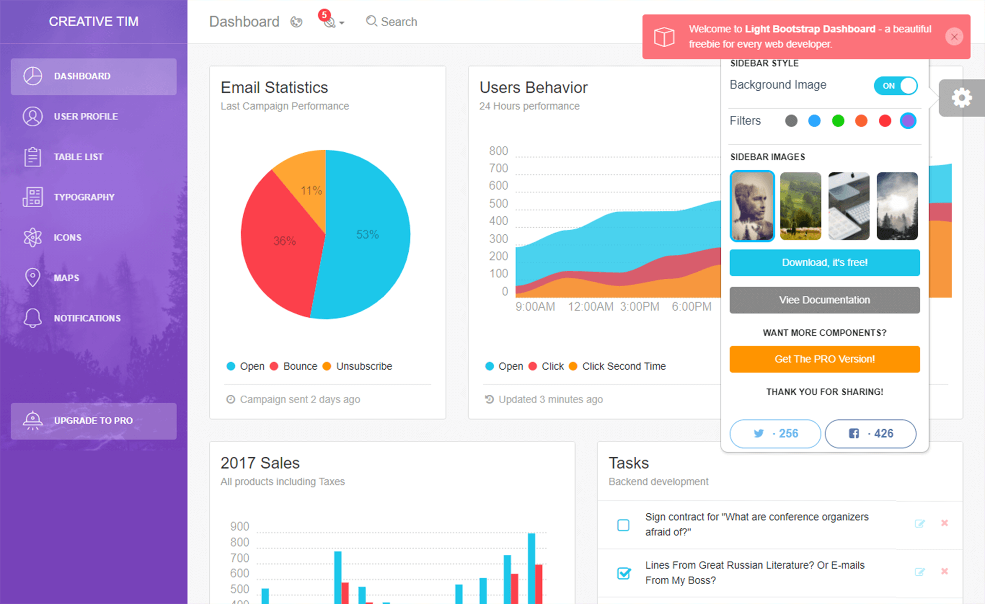 轻量Bootstrap仪表盘 – 免费Bootstrap 4 HTML5后台管理模板