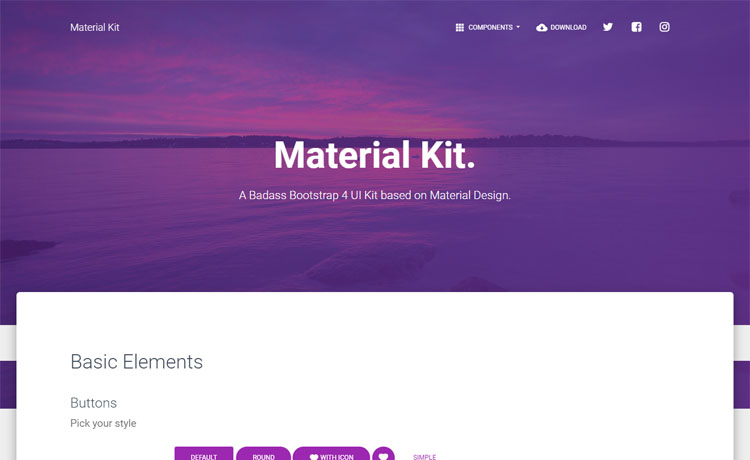 Material Kit – 一款免费的Bootstrap 4 UI套件网站模板