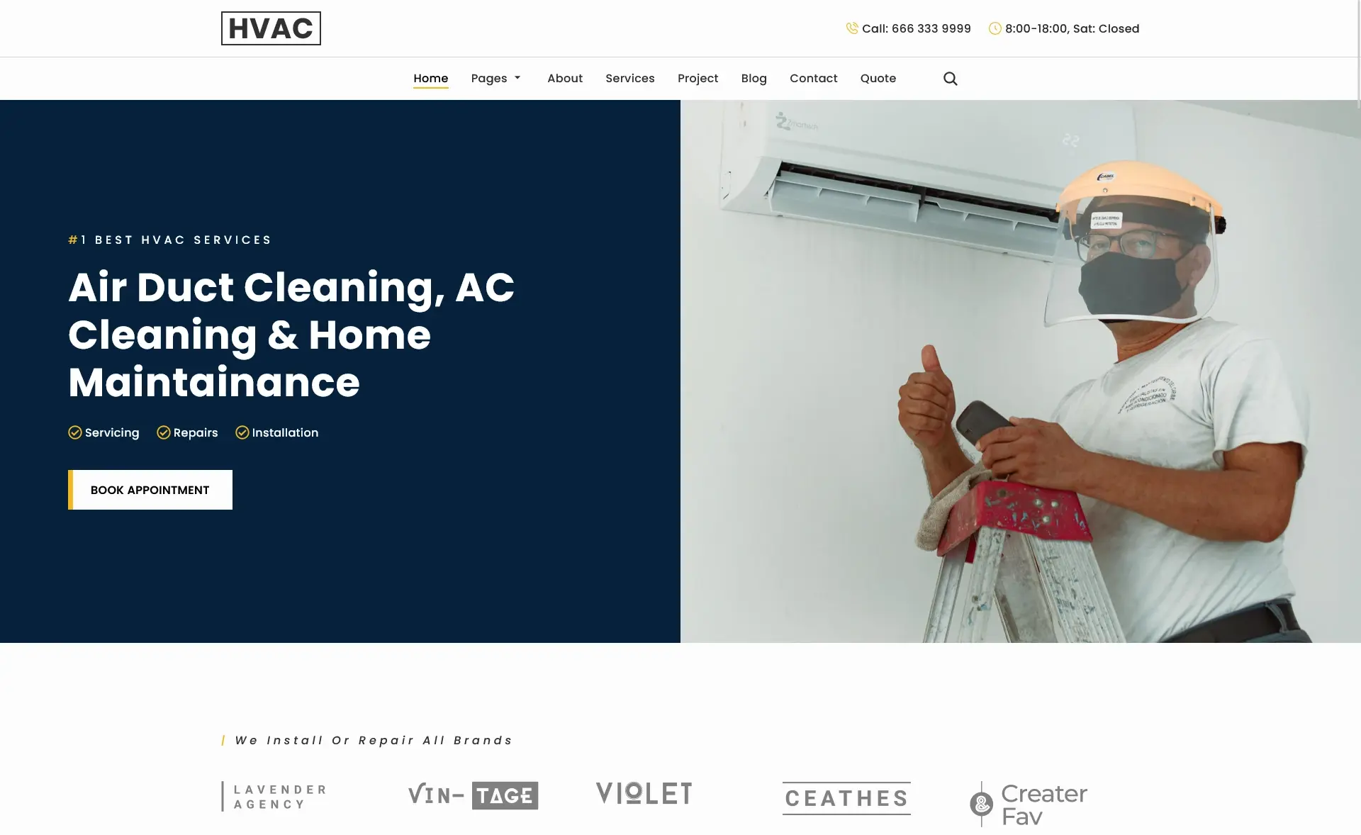 HVAC – 免费Bootstrap 5响应式HVAC业务模板