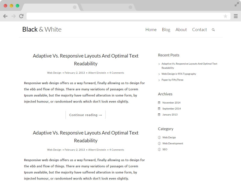 黑色与白色 – 干净响应式的博客模板