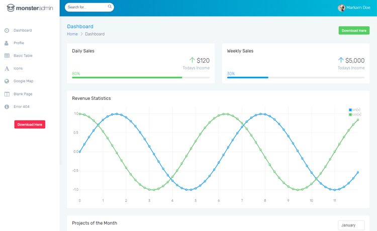 Monster Admin Lite – Bootstrap 4 Admin Dashboard 模板