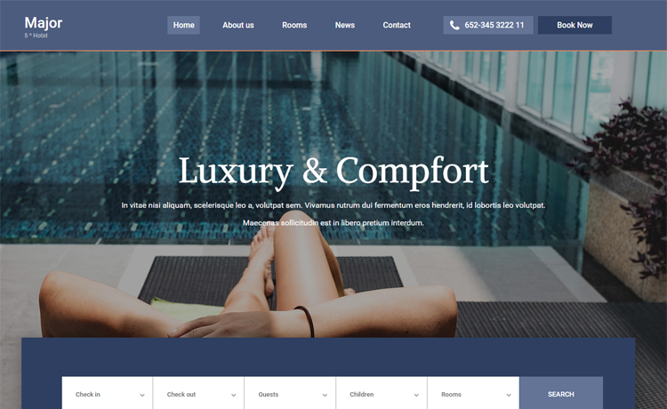 Major – 免费 Bootstrap 4 HTML5 酒店网站模板