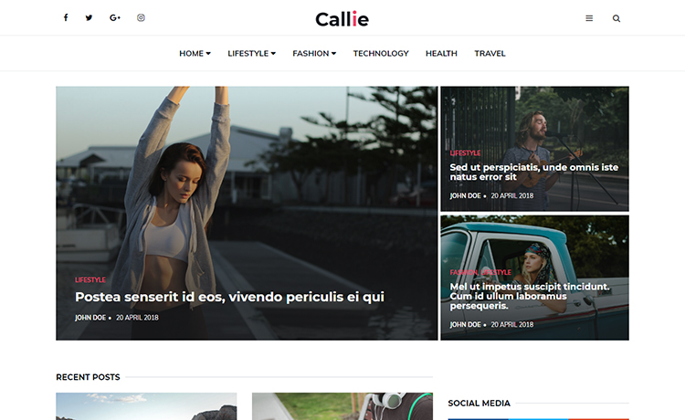 Callie – 易于编辑的免费HTML5时尚博客模板