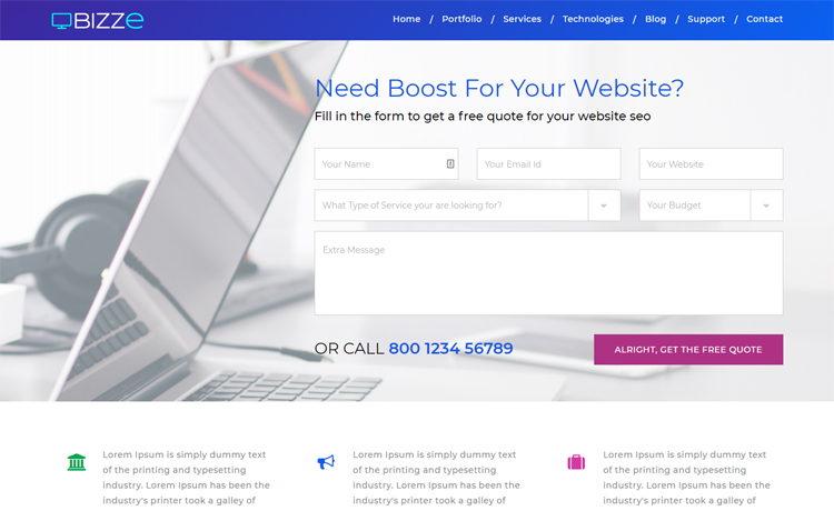 Bizze – 免费Bootstrap 4 HTML5专业商务网站模板