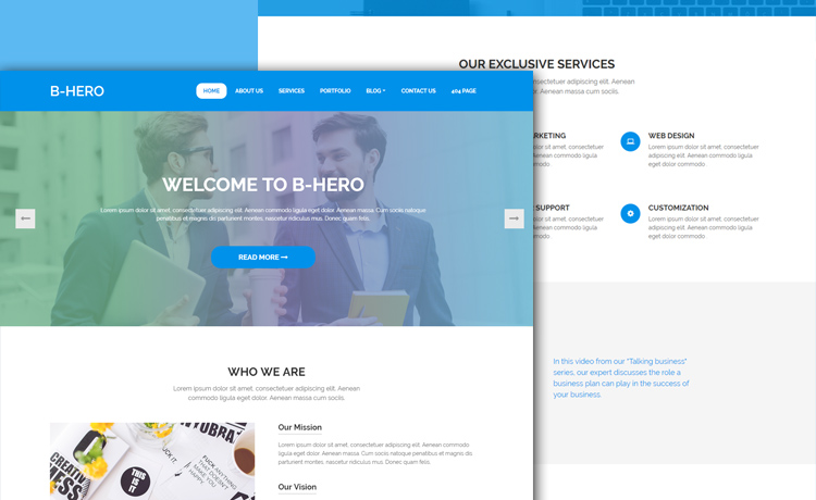 B-Hero – 迷人的免费HTML5 Bootstrap 4商业网站模板