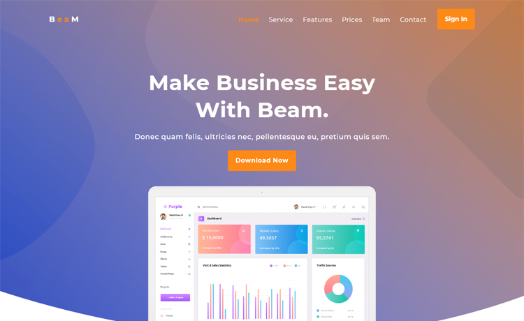 Beam – 免费的 Bootstrap 4 HTML5 应用着陆页模板