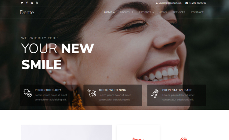 Dente – 免费 Bootstrap 4 HTML5 牙科网站模板