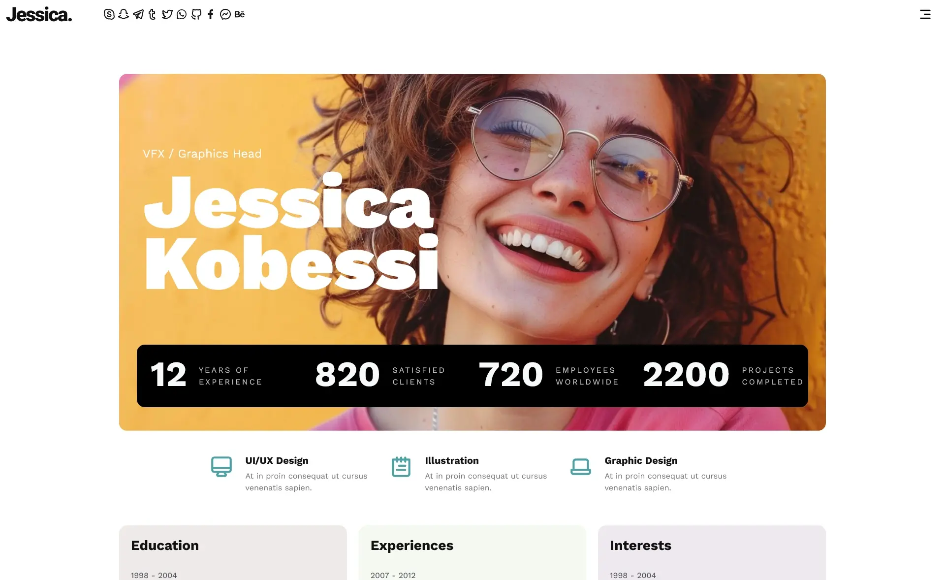 Jessica – 免费的Bootstrap 5响应式作品集网站主题