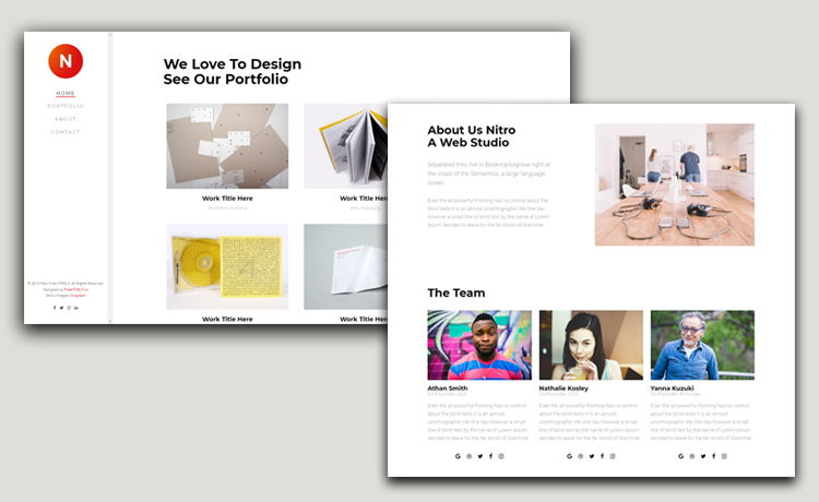 Nitro – 免费HTML5作品集网站模板带左侧导航菜单