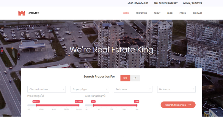 Holmes – 免费的Bootstrap 4 HTML5商业网站模板用于房地产