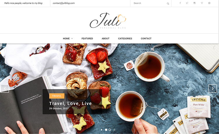 Juli – 免费HTML5博客主题用于带有潮流领域的博客