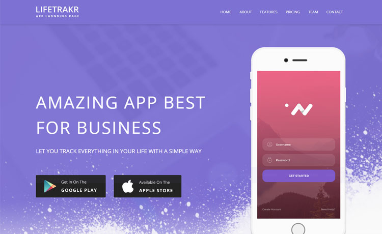 Lifetrackr – 免费响应式Bootstrap应用程序着陆页模板