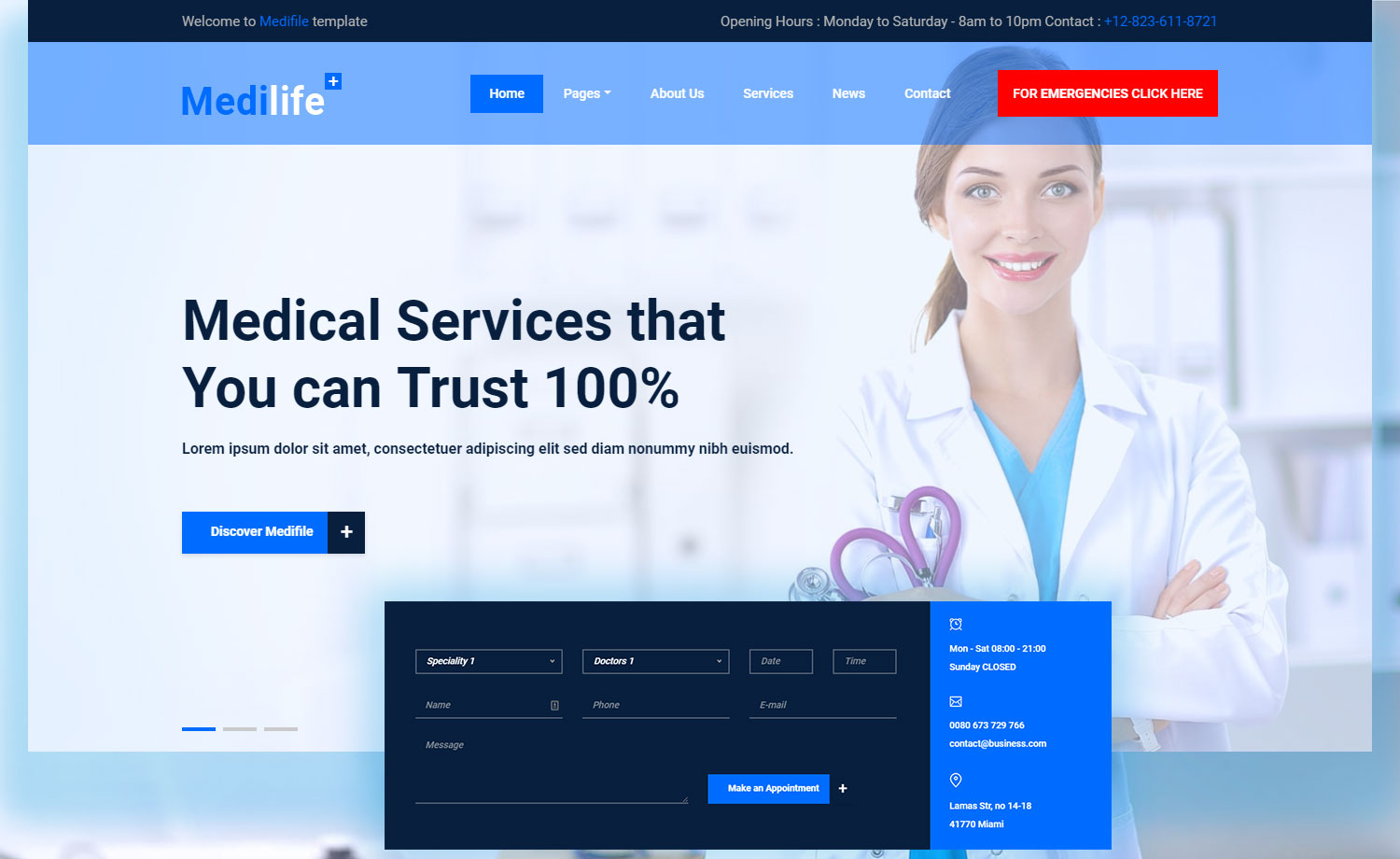 Medilife – 免费HTML5 Bootstrap 4医疗网站模板