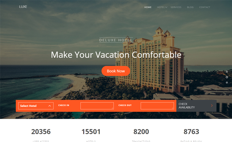 Luxe – 免费HTML5 Bootstrap酒店网站模板